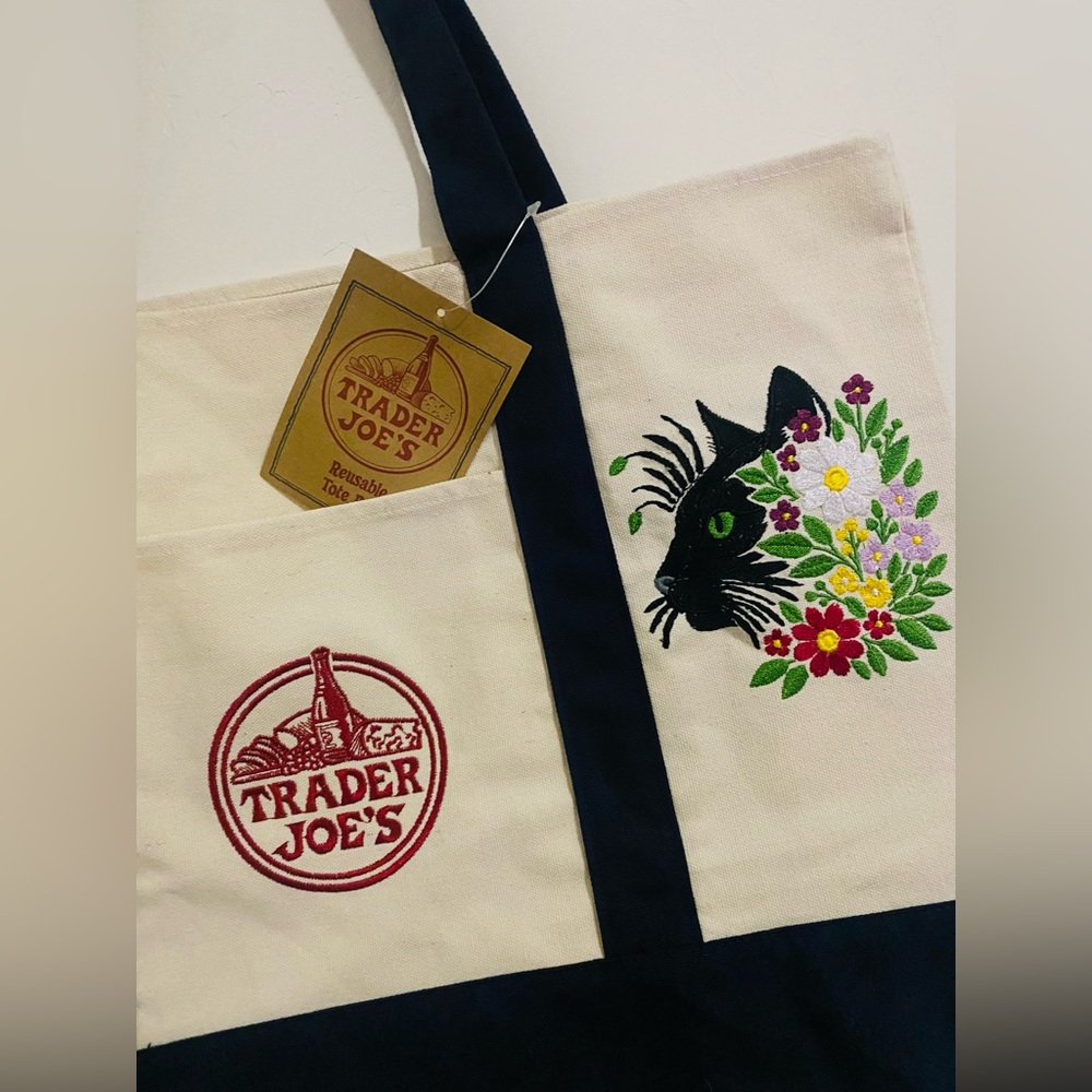 NWT Trader Joe’s canvas tote with embroidery